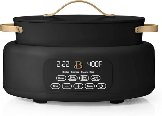 Beautiful 10-in-1 Electric MultiCooker 6 Quart - Programmable Slow Cooker, Sous Vide, Rice Cooker - Sleek Touch Timer & Delayed Start - Kitchen Appliance by Drew Barrymore (Black Sesame)