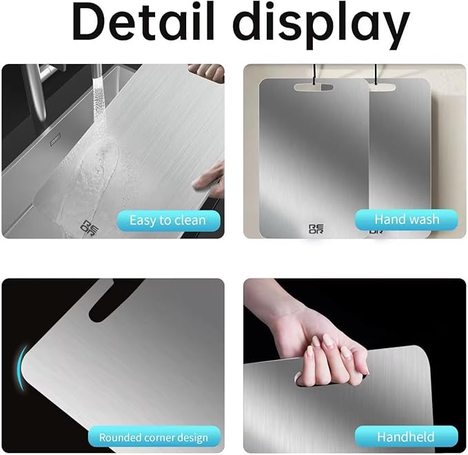 Thin Stainless Steel Cutting Board Sheet – Odor-Resistant, Hygienic & Dishwasher Safe – 14x10 Flat Steel Prep Surface for Meat, Fish, Vegetables – Durable & Non-Porous Kitchen Board