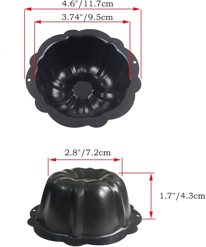 LoveDeal 4 Inch Fluted Tube Cake Pan, Nonstick Mini Kugelhopf Mold, Carbon Steel Fluted Baking Cake Pans, Metal Round Pumpkin Shaped Mould for Muffin, Brownie, Pudding - Black, Set of 4