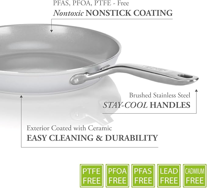 TECHEF - CeraTerra 12" Ceramic Nonstick Frying Pan Skillet with Glass Lid, (PTFE, PFAS, and PFOA Free), Dishwasher Oven Safe, Stainless Steel Handle, Induction-Ready, Made in Korea (12-in with Lid)