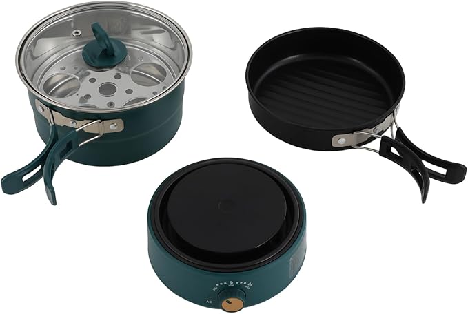 500W 1.6L Portable Electric Hot Pot with Foldable Handles, Power Adjustment Non-stick Frying Pan Mini Hot Pot Multi-Functional Ramen Noodle Cooker for Pasta, Steak (Green)