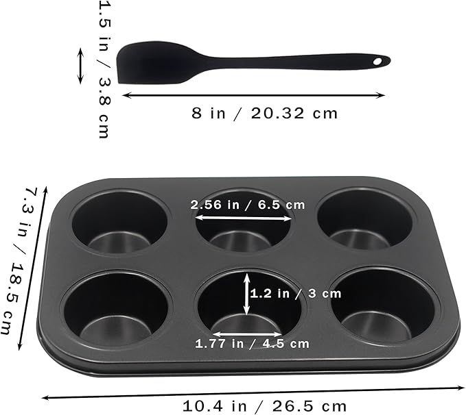 Bakexcel Non-Stick Muffin Pans, 6-Cup Standard Baking Pans Set of 2 with a Scraper for Perfect Muffins & Cupcakes