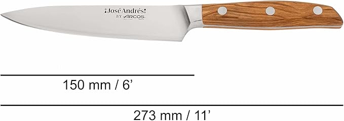 Arcos Jose Andres Chef Knife | 6-Inch Forged Knife for Professional Culinary Precision | NITRUM Stainless Steel Blade with Silk Edge | Ergonomic Light Brown Holm Oak Handle