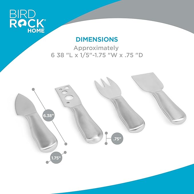 Internet's Best 4 Piece Stainless Steel Cheese Knife Set - Charcuterie Knives Set with Cutter, Slicer, Fork & Spreader – Dishwasher Safe - Ideal Cheese Board Knives for Hard, Soft, Crumble, Cheeses