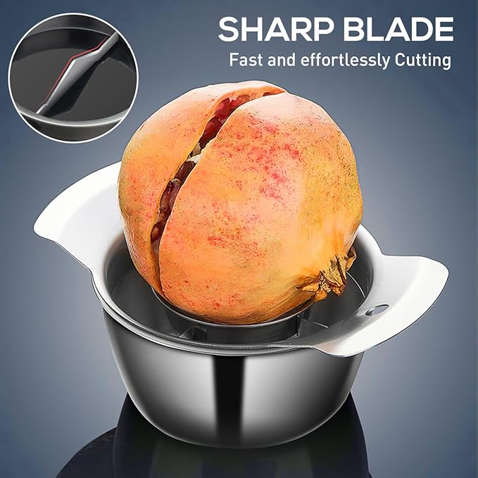 PRETYZOOM Pomegranate Peeling Tool with Container Bowl and Wooden Hammer, Stainless Steel Pomegranate Deseeder, Kitchen Arils Removal Tool