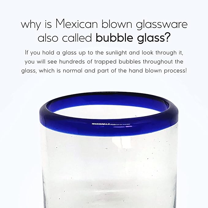Cobalt Blue Rim 10 oz Tumblers (set of 6), Recycled Glass, Lead-free, Toxin-Free (Tumbler)