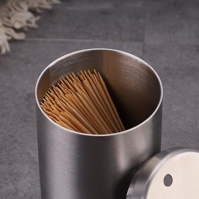 Stainless Steel Toothpick Holder Dispenser, Thickening Tooth Picks Container with 400 Pieces Bamboo Toothpicks for Teeth