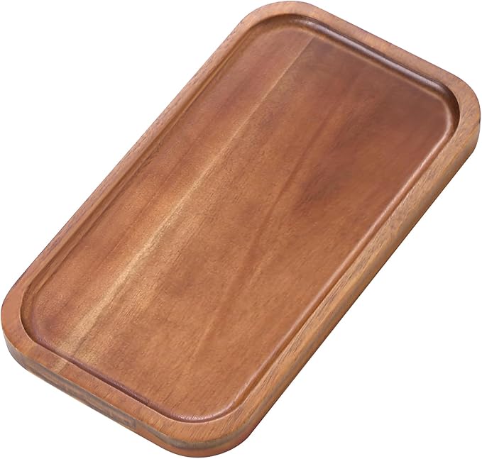 Small Solid Acacia Wood Serving Trays and Platters - Wooden Mini Charcuterie Boards, Rectangle Cheese Board for Food, Bathroom, Home Decor, Kitchen Counter,S,(10"x5.5", 1 Pack)