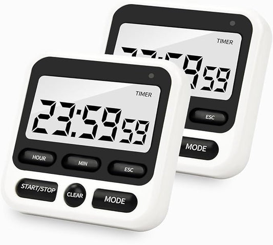 2 Pack Digital Kitchen Timer with Mute/Loud Alarm,Count Up/Down, 24 Hour Clock and Alarm Function for Kids Teacher Cooking