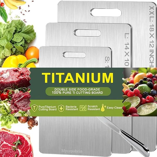 Katuchef Titanium Cutting Board for Kitchen, Pure Katu chef Titanium Cutting Boards, Double Sided Non Toxic Chopping Board for Cutting Meat Vegetable Fruit,Easy to Clean(S+L+XXL）