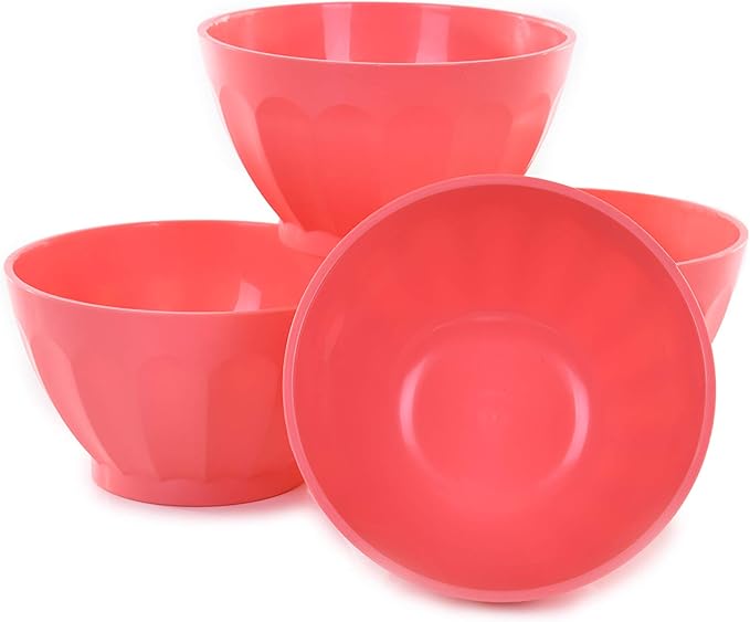Mintra Unbreakable Plastic Bowl, SALMON 4pk - Medium, 750ml, 25oz, 5.5inW x 3inH - (Part Of A Set) - Salad, Snacks, Breakfast Cereal, Fruit, Popcorn, Soup, Colorful, Shatterproof, BPA Free