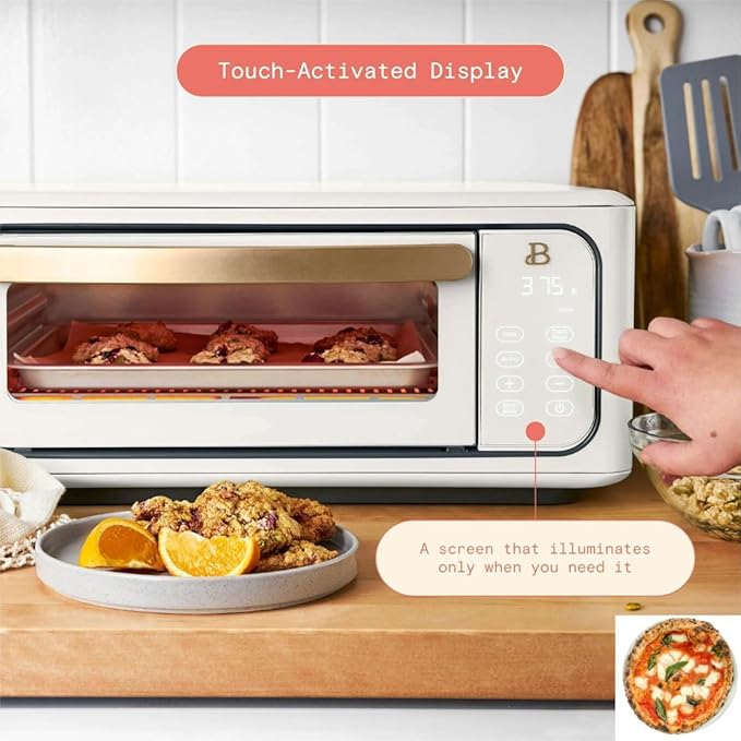 Beautiful by Drew Infrared Air Fry Toaster Oven 1800W with 9-Slice Capacity and Multi-Function Cooking (white)