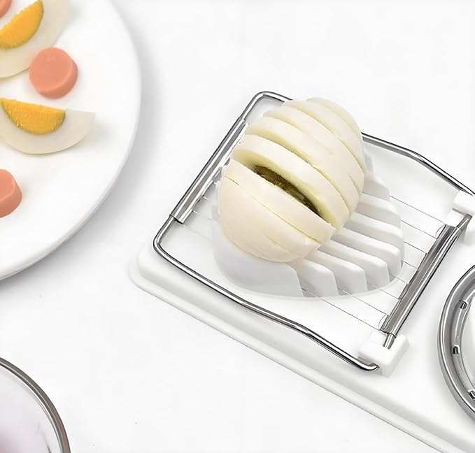 Egg Slicer For Hard Boiled Eggs - Egg Cutter | Strawberry Slicer | Heavy Duty Stainless Steel Egg Cutter | 2-in-1 Multipurpose Kitchen Accessories For Mushroom, Egg, Strawberry, Kiwi, Banana, Cheese