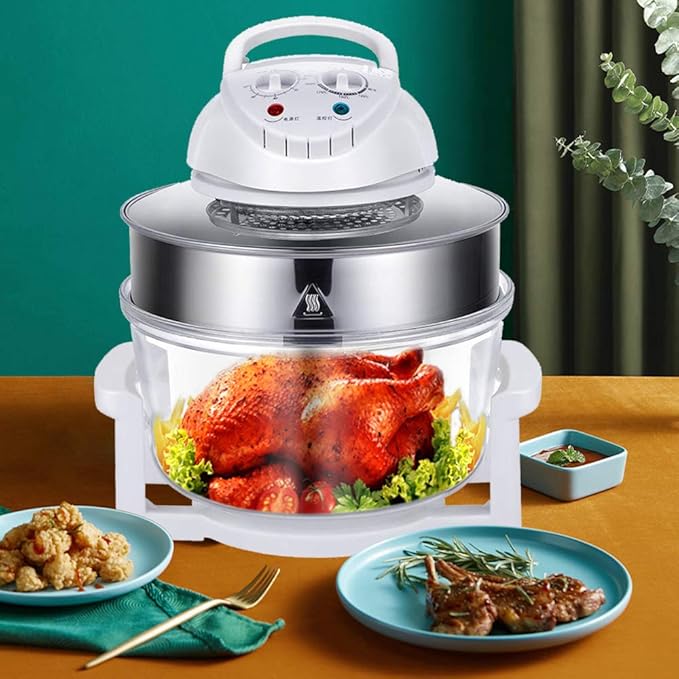 18.5qt Extra Large Air Fryer, Infrared Convection, 1200w Glass Air Fryer Halogen Oven Cooker for Quick Easy Meals for Entire Family, Airfryer Oven for Healthier Crispy Foods, White Clear