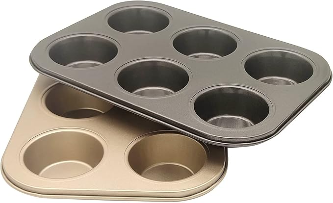 Bakehope Muffin Tins 6-Cups Nonstick Carbon Steel Standard Cupcake Pans, Set of 2