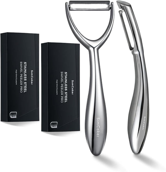Premium 304 Stainless Steel Peeler Set – Ultra Sharp Y & I Peelers with Ergonomic Non-Slip Handle, Multifunctional Kitchen Fruit and Vegetable Peeler, Dishwasher Safe