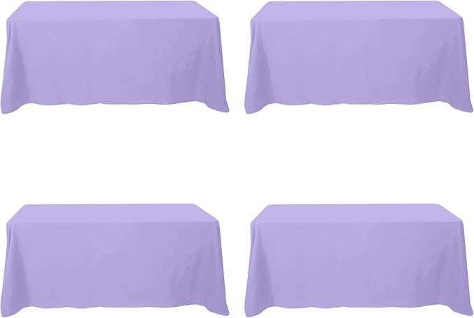 BRILLMAX 4 Pack Lavender Tablecloths 90 x 132 Inch for 6ft Rectangle Tables - 150 GSM Polyester Fabric, Floor Length Drop, Water, Stain & Wrinkle Resistant Cloth Cover for Wedding Reception Banquet