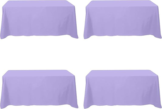 BRILLMAX 4 Pack Lavender Tablecloths 90 x 132 Inch for 6ft Rectangle Tables - 150 GSM Polyester Fabric, Floor Length Drop, Water, Stain & Wrinkle Resistant Cloth Cover for Wedding Reception Banquet