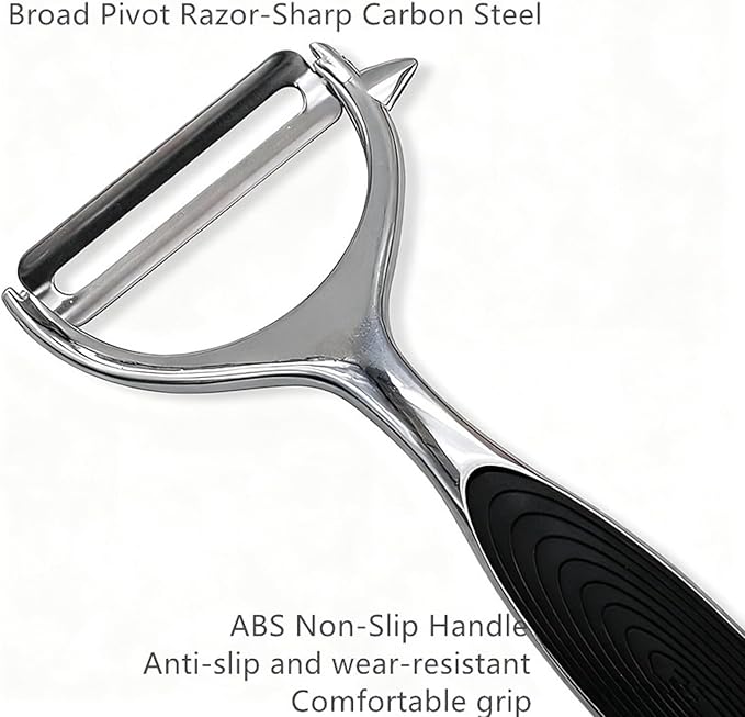 Bestac Fruit and Vegetable Peelers Set - Stainless Steel Y & I Shape Kitchen Peelers for Carrots, Potatoes, Apples - Features Easy-Grip Ergonomic Handles, Sharp Stainless Steel Blades (Black)