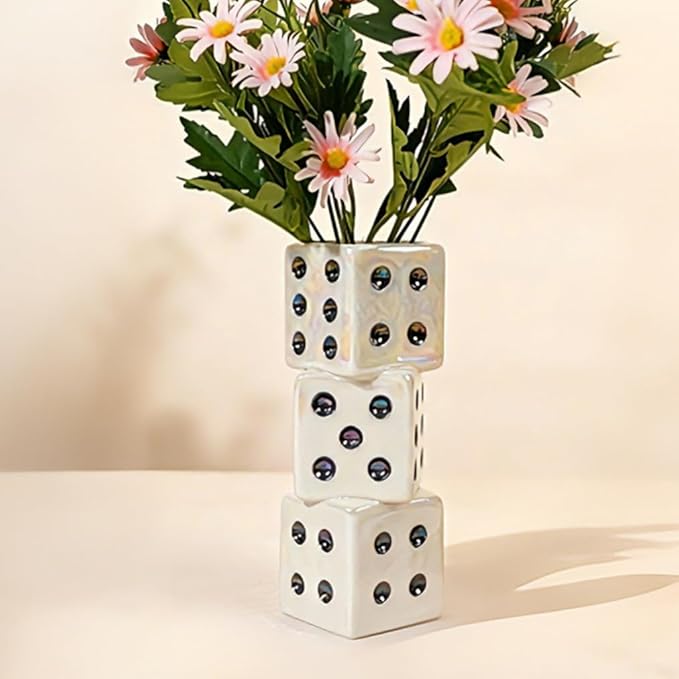 Modern Ceramic Dice Vase - Small Unique Decorative Vase for Dried Flowers, Roses and Pampas Grass | Ideal Centerpiece for Living Room, Coffee Table - Single Stem Bud Vase Gift for Home Decor