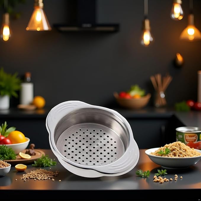 1Pc Silver Stainless Steel Food Can Strainer Sieve Tuna Press Lid Oil Drainer Remover, Unique No-Mess Dishwasher Design New Released Attractive Width 2cm Colanders and Food Strainers
