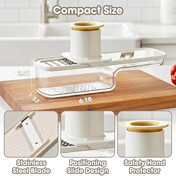 3 in 1 mini Ginger Garlic Grinder Super Thin, Multifunctional Mandoline slicer Grater with Hand Guard, Easy Grip Handheld Kitchen Tool, for Camping Cooking and Picnic (White)