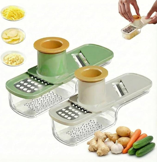 2Pcs 3 in 1 Mini Garlic Grinder, 2026 New Multifunctional Garlic Grater Ginger Vegetable Chopper, Handheld Kitchen Gadget with Container & Safety Guard for Picnic Camping Cooking