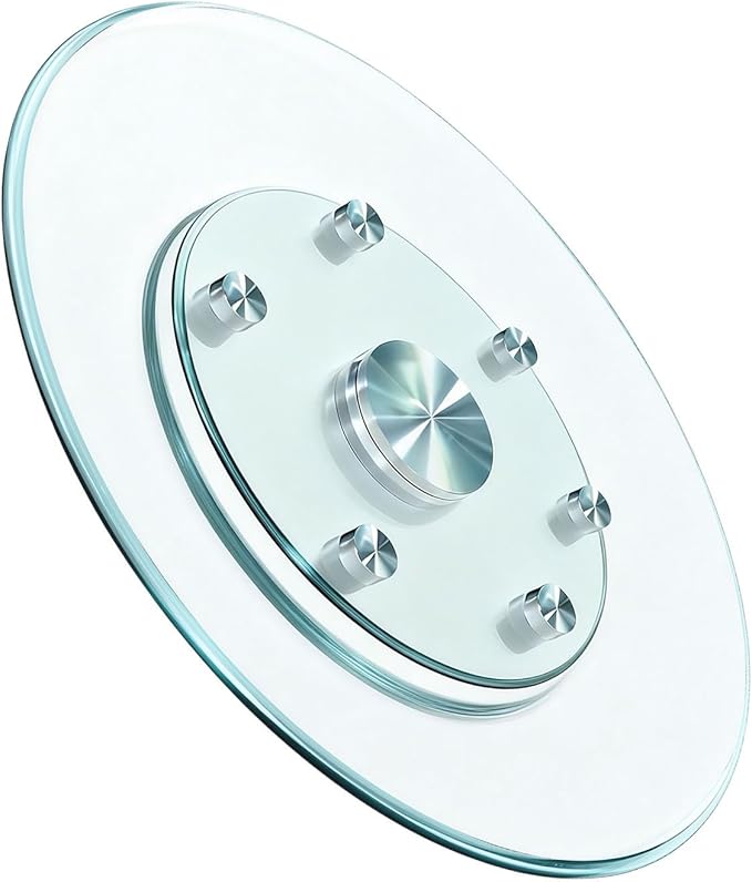30" Glass Lazy Susan for Dining Table, Glass Turntable Table Centerpiece with 6 Rotating Wheels, 360° Smooth and Silent Spin Tabletop Rotating Tray, for Family Gatherings, Banquets, Weddings, 77 cm