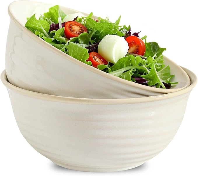Serving Bowls Set of 2, 9 Inch Large Ceramic Mixing Bowls for Kitchen, Perfect for Salad Pasta Soup Pho Popcorn Baking Cooking, Ideal for Daily Meals Party Dinner Entertaining, Arctic White