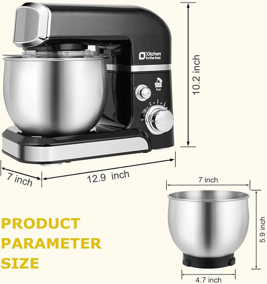 Kitchen in the box Stand Mixer,3.2Qt Small Electric Food Mixer,6 Speeds Portable Lightweight Kitchen Mixer for Daily Use with Egg Whisk,Dough Hook,Flat Beater (Black)