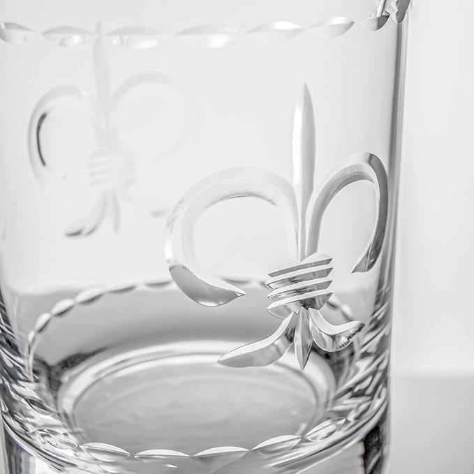 Rolf Glass Fleur De Lis Double Old Fashioned Glass | 13oz Whiskey Glass | Lead-Free and Diamond-Wheel Engraved | Proudly Made in the USA | Set of 4