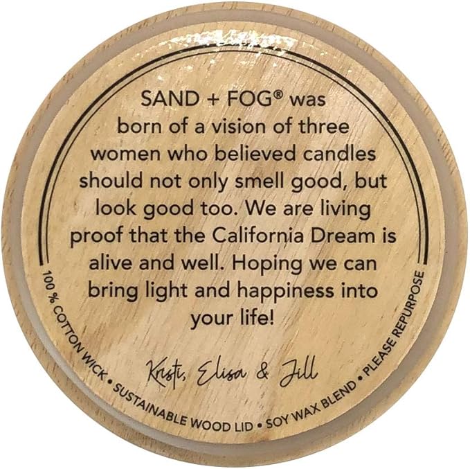 Sand + Fog Scented Candle - California Beach House – Additional Scents and Sizes – 100% Cotton Lead-Free Wick - Luxury Air Freshening Jar Candles - Perfect Home Decor – 12oz