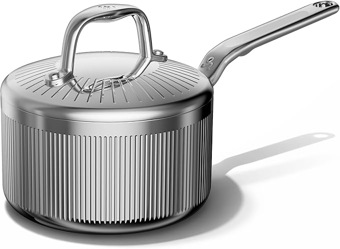 GLOBEHOME 5-Ply Stainless Steel Sauce Pan with Lid - 2 Quart SaucePan Durable and Even Heating, Professional Cookware for Induction, All Stoves, Oven and Dishwasher Safe