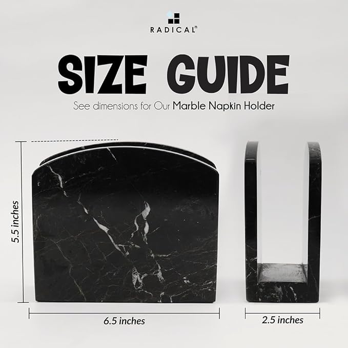 Radicaln Marble Napkin Holder 5.5" Inch Black Handmade Serviette Holder - Kitchen Table Top Decor, Napkins For Coffee Table, Cocktail Napkin Holder