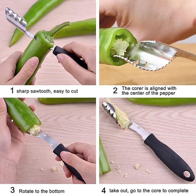 Jalapeno Pepper Corer, Lemon Zester Cheese Grater,Core Deseeder for Jalapenos, Chilis, Banana, Bell Peppers, Zucchini, Cucumber (1 Jalapeno Pepper Corer＋1 Lemon Citrus Zester Cheese Grater)