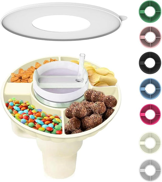 Snack Bowl for Stanley Cup, Silicone Snack Tray with Lid Compatible with Stanley Cup 40 oz, Reusable Snack Ring Suitable for Car Cup Holder, Home, Outdoor (1Pcs, Cream White)