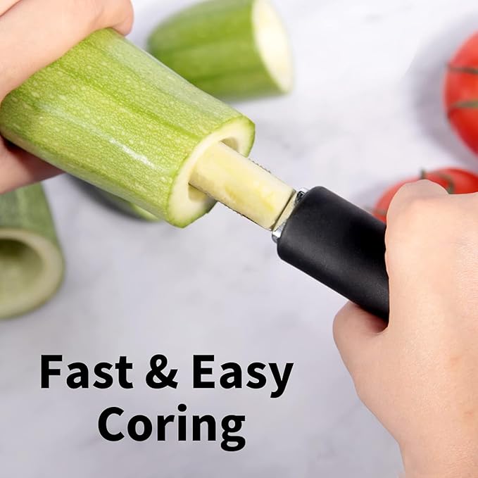 Heavy Duty Jalapeno Pepper Corer, 2 Pieces Jalepeno Pepper Corer Seed Remover Tool, Zucchini Cucumber Corer Remover with Serrated Slice and Rubber Handle, Slice Off Vegetables Tops for Kitchen