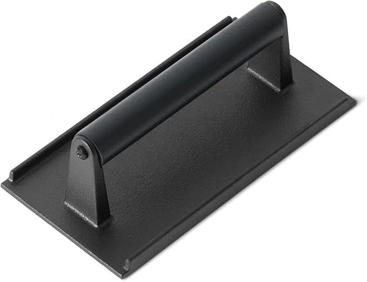 Amazon Basics Cast Iron Burger Press with Wooden Handle, Rectangle, 8.11 x 4.2 x 2.7 inch, Black, 1-Pack