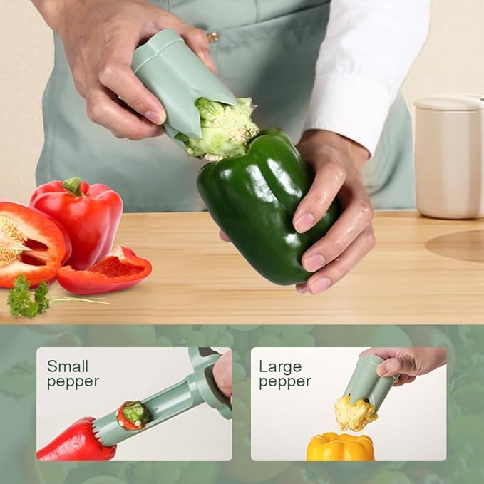 2 in 1 Pepper Seed Corer Remover, Quickly Cutting and Deseeding Bell Pepper Tool for Kitchen (Beige, 2Pcs)