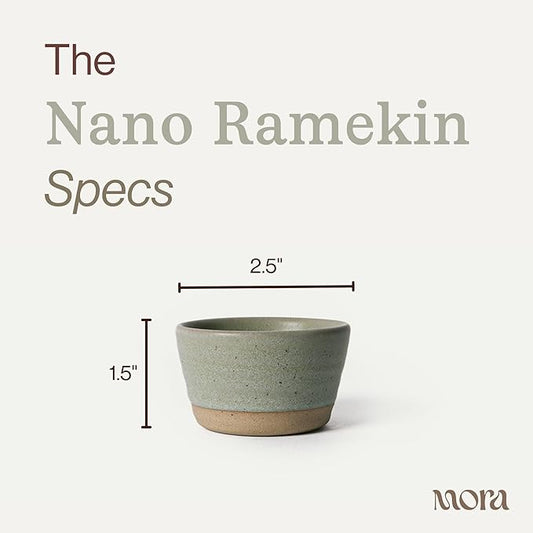 Mora Nano Ramekins Set of 4, 2oz Ceramic Pottery Sauce Cups - Microwave, Oven and Dishwasher Safe - Thyme