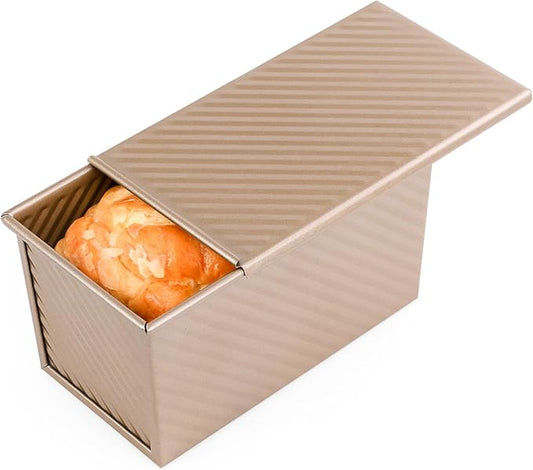 Amagabeli Pullman Loaf Pan with Lid Nonstick Bakeware 9”x4” Carbon Steel Corrugated Bread Toast Box Mold for Cooking Oven Baking Roasting Toaster Bake Mold Homemade Cakes Baking Golden