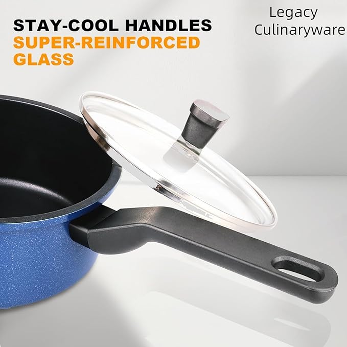Legacy Culinaryware Nonstick Sauce Pan with Lid,2QT small pot, PFOA Free,Kitchen Pots Induction Pot,Blue