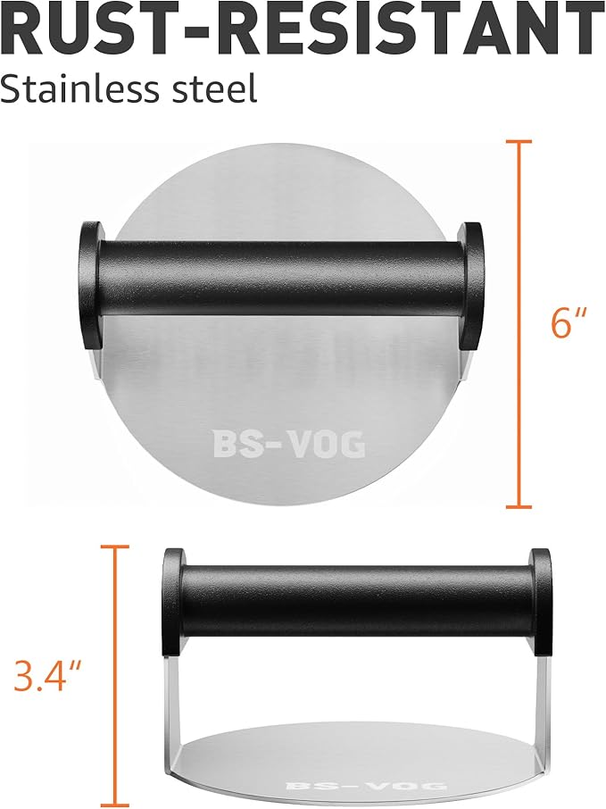 Burger Press, 6" Stainless Steel Burger Smasher for Griddle, Nonstick Round Hamburger Smasher Tool for Cooking Bacon, Patty, Ground Beef, Meats, Dishwasher Safe, Christmas Gift Package for Men