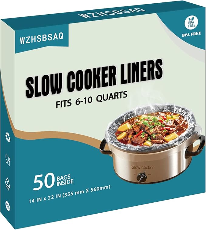WZHSBSAQ Slow Cooker Liners, 50 Cooking Bags, Oversized Disposable Pot Liner Plastic Bags for 6QT to 10QT Slow Cookers, 14 in. x 22 in.