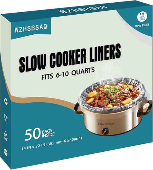 WZHSBSAQ Slow Cooker Liners, 50 Cooking Bags, Oversized Disposable Pot Liner Plastic Bags for 6QT to 10QT Slow Cookers, 14 in. x 22 in.