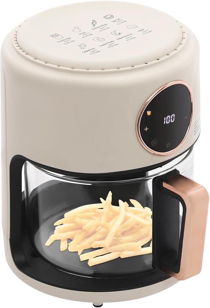 Glass Air Fryer - 4.5 Qt Transparent Viewing Pot with 8-in-1 Preset Cook Modes, 1200W Power & Precise Temp Control, Countertop Convection Oven for Healthy, Oil-Free Cooking (White)