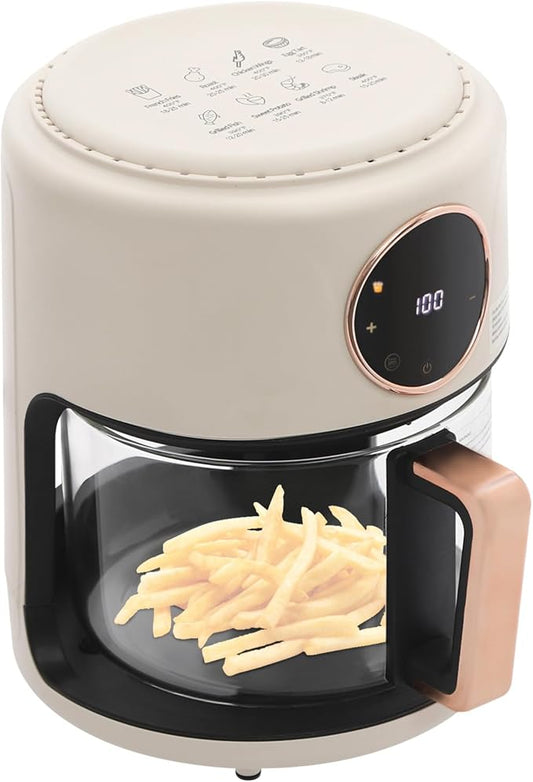 Glass Air Fryer - 4.5 Qt Transparent Viewing Pot with 8-in-1 Preset Cook Modes, 1200W Power & Precise Temp Control, Countertop Convection Oven for Healthy, Oil-Free Cooking (White)