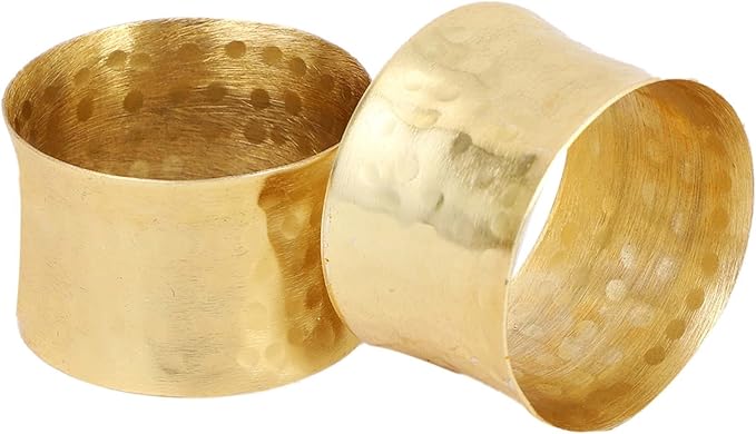 Handmade Round Hammered Golden Napkin Rings Holder for Dinning Table Parties Everyday, Set of 6
