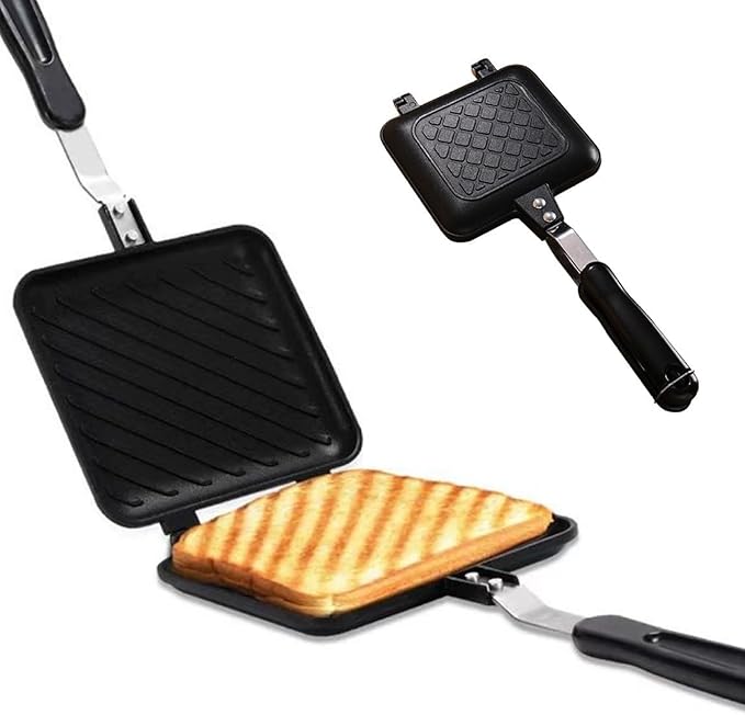 Camping Toastie Maker, Double Side Toasted Sandwich Maker Non-Stick Stovetop Bread Frying Pan with Heat-Resistant Handles for Home Outdoor Camping Sandwich