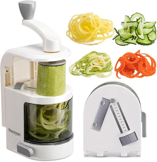 Maxceysen Vegetable Spiralizer 4in1 Rotating Blade Veggie Spiralizer Zucchini Noodle Maker with Strong Suction Cup Spiral Vegetable Cutter Slicer